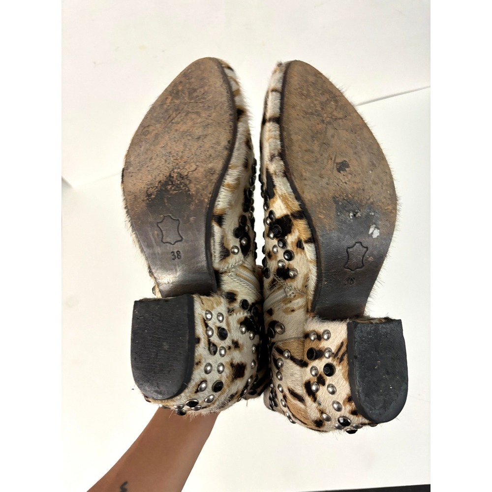Free People Leopard Calf Hair Studded Rhinestone Ankle Boots EU 38 Boho Western - Picture 9 of 9